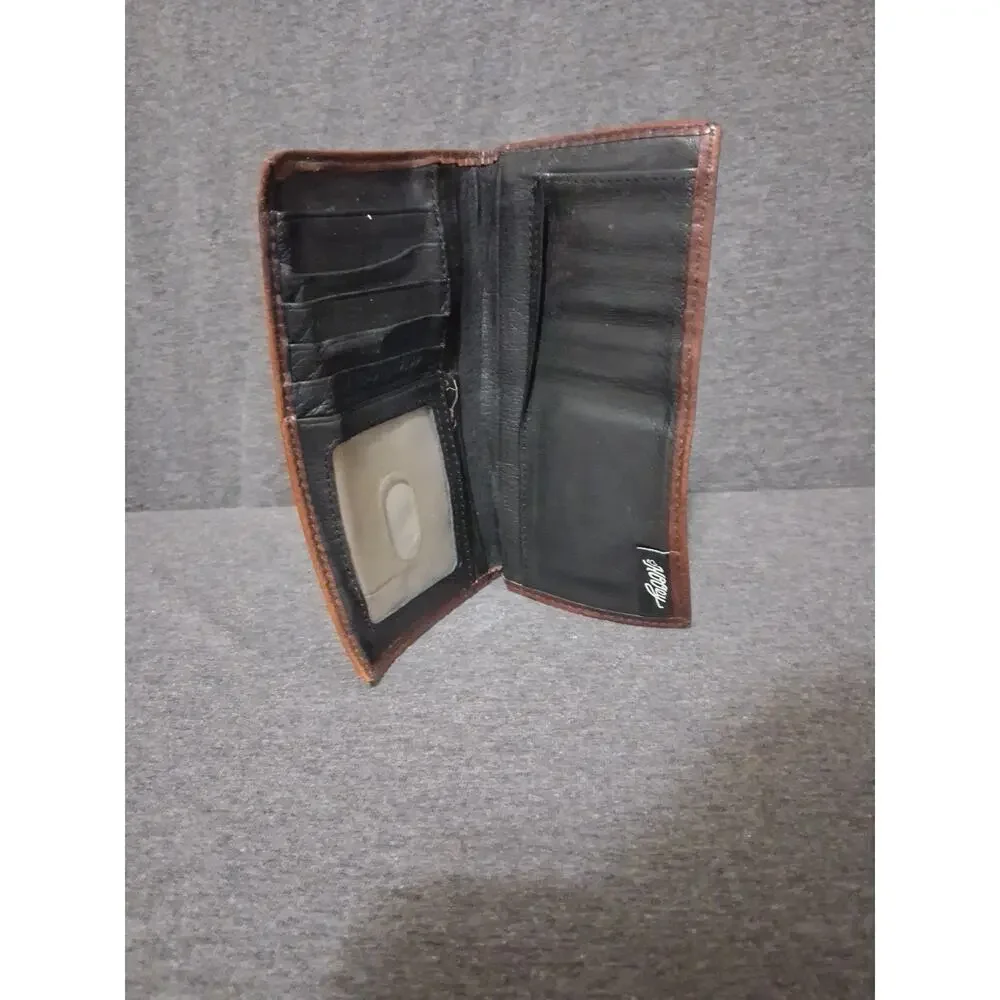Hooey Mens Orange & Brown Long Bifold Leather Wallet Western Tooled Cowboy